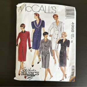 Vintage Sewing Pattern McCall’s Fashion Basics Dress Buttons Size 10 1990s 90s